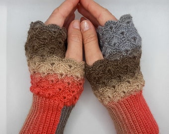 Crochet Fingerless Gloves Pattern, Fine Yarn Mittens (PDF Pattern)