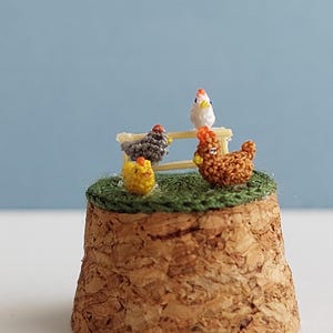 Chickens Farm Micro Crochet Figurines. Crochet Chicken Miniatures