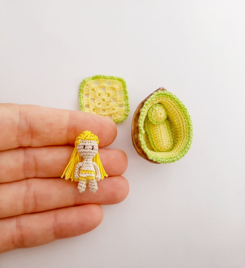Doll in a Nutshell Miniature Pattern. Crochet Doll Photo - Etsy