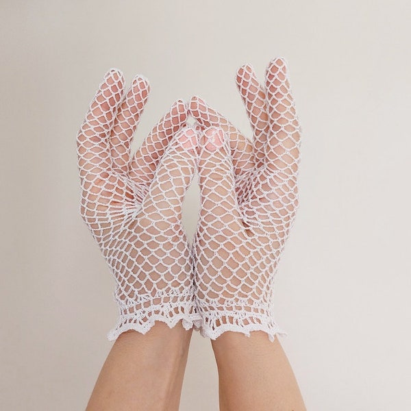 Gants en dentelle au crochet. Modèle de gants de mariage. Comment crocheter des gants, modèle PDF. Tutoriel sur les gants au crochet blancs
