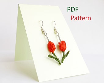Crochet Tulip Earrings Pattern, Flower Jewelry (PDF Pattern)