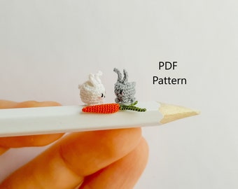 Micro Crochet Rabbit and Carot 2 PDF Patterns. Micro crochet pattern. Rabbit pattern. Carrot Pattern