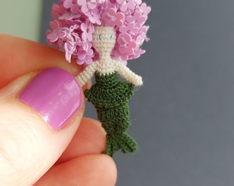 Mermaid Flower Doll. Micro crochet doll Mermaid with lilac flowers.