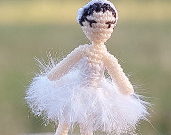 Ballerina Swan Doll Micro Crochet. White Swan Ballet Doll. Ballet Fogurine. Miniature doll