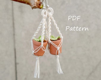 Macrame Plant Hanger Earrings Pattern, Succulent Crochet (PDF Pattern)