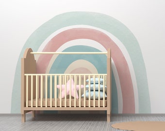 Sticker mural arc-en-ciel bleu coeur, porte-bébé sur mesure, sticker mural arc-en-ciel, sticker mural chambre d'enfant personnalisé, peinture murale chambre de bébé, sticker mural arc-en-ciel, bébé