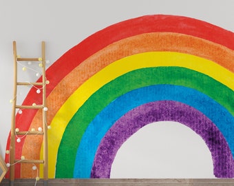 Calcomanía de pared de arco iris de vivero colorido, calcomanía de pared de habitación de niños, calcomanías de habitación de bebé, decoraciones de ducha de bebé, regalo de niñas bebé, pegatinas de pared de arco iris