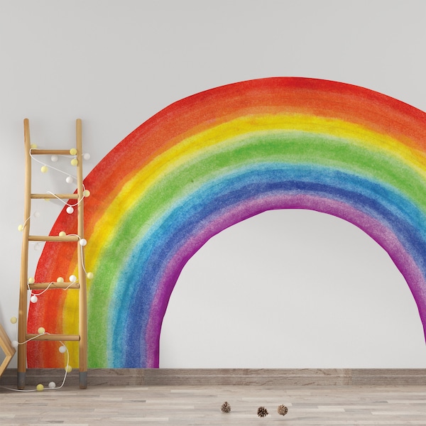 Calcomanía de pared de la habitación para niños, calcomanía de la pared de la guardería, calcomanías de la habitación del bebé, decoraciones de baby shower, regalo del niño, calcomanía de la pared del arco iris, fondo de pantalla del arco iris