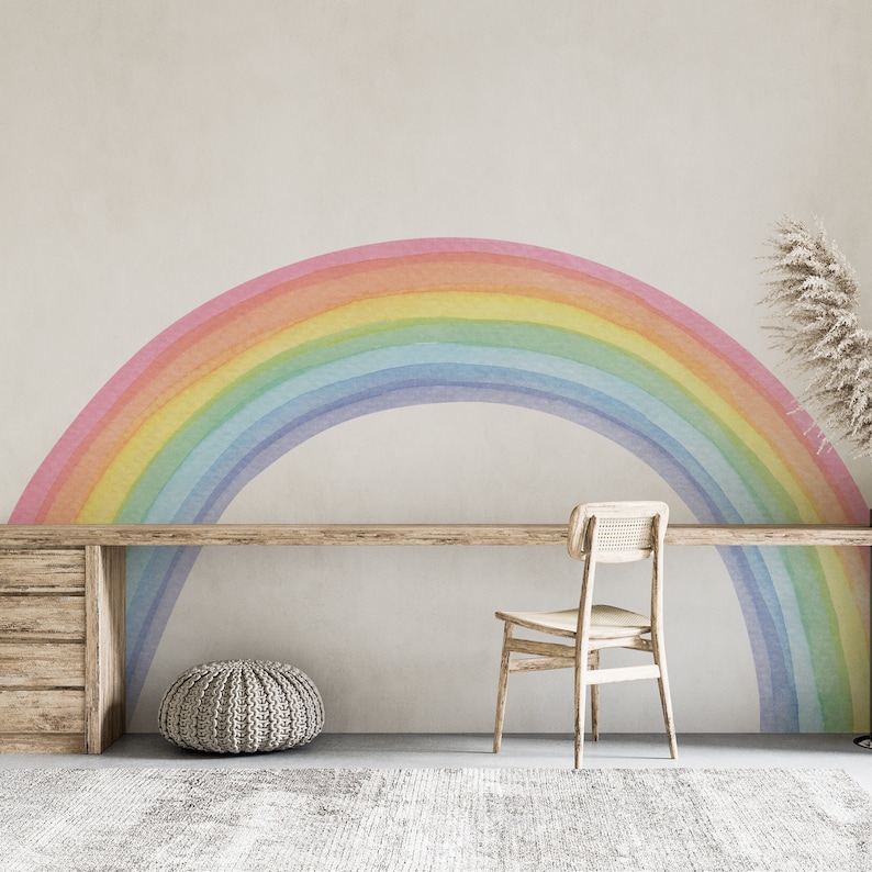 Rainbow Pastel Wall Decal, Nursery Wall Decal, Kids Room Wall Decals, Baby Shower Decorations, Baby Boy Gift, Rainbow Wall Decal for kids image 1