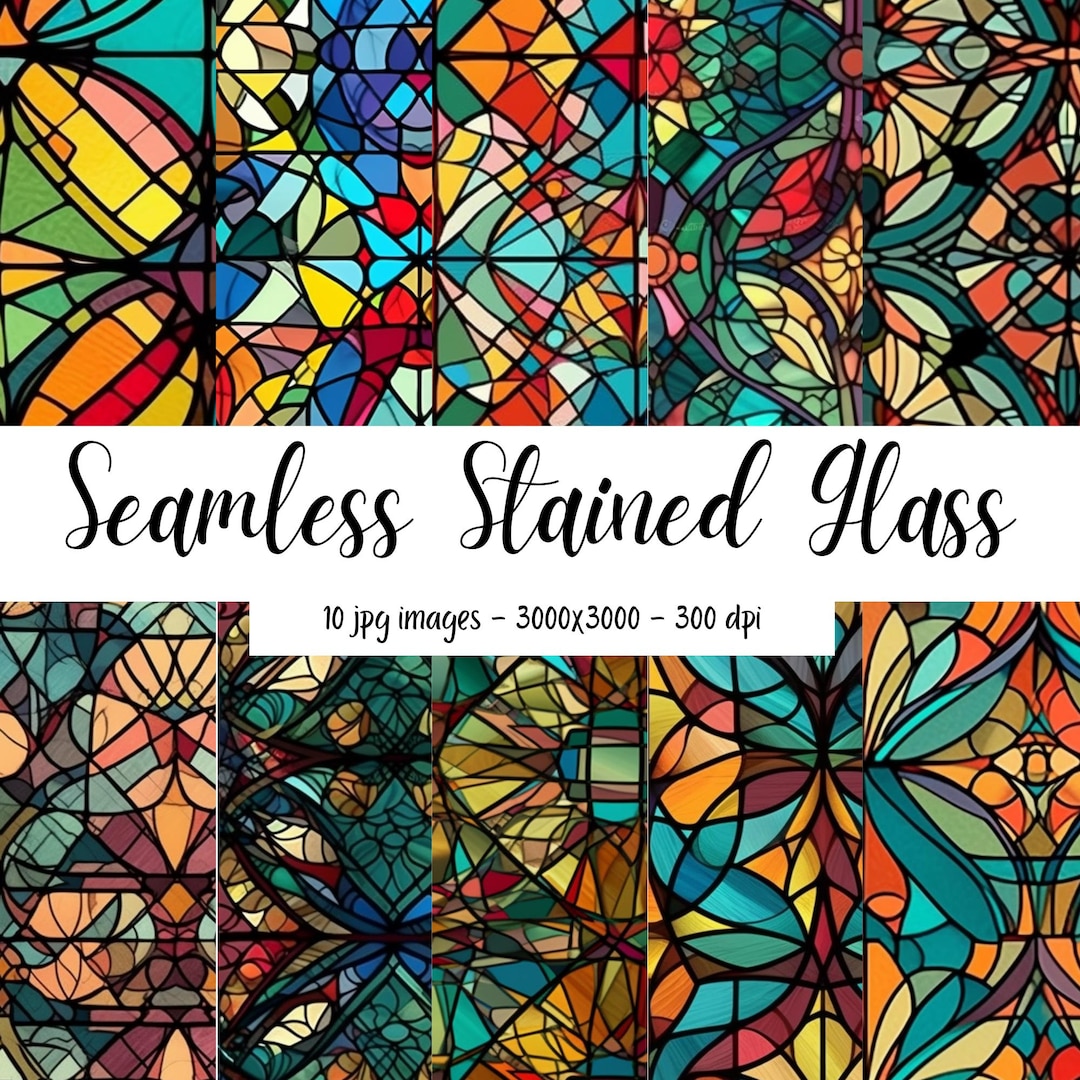 Seamless Stained Glass Digital Paper Bundle for Fabric Design, Repeat ...