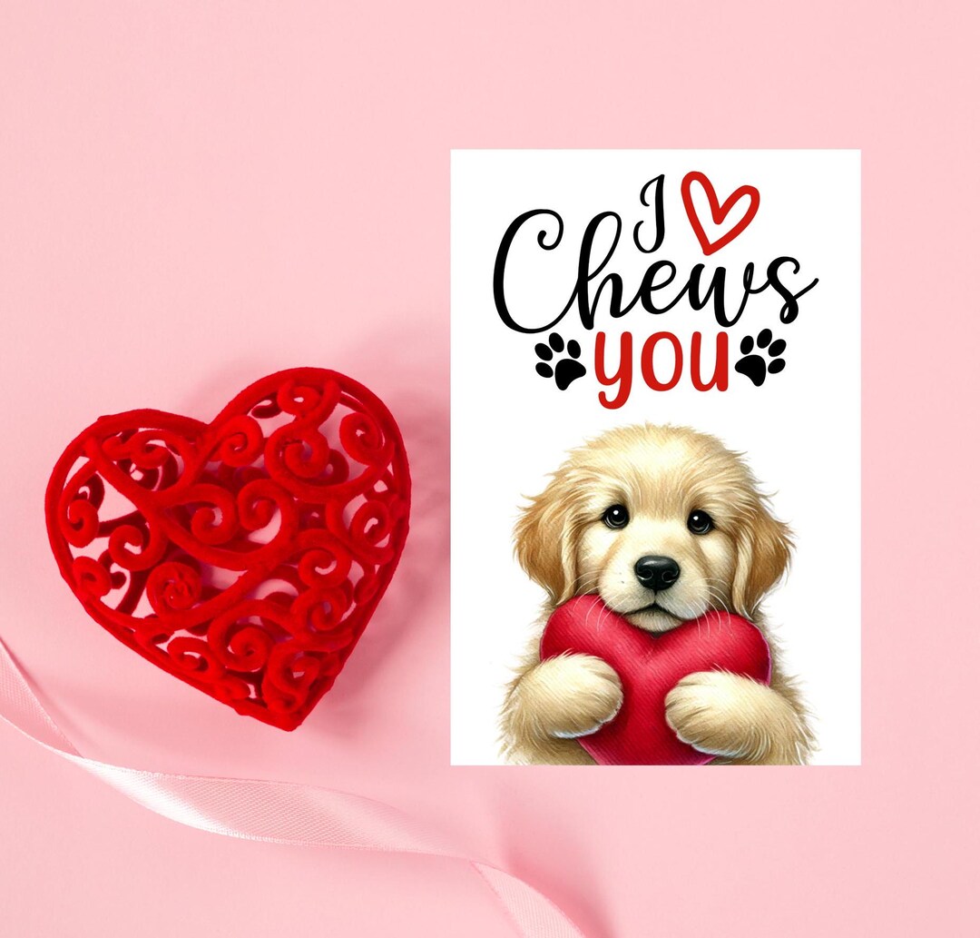 Digital Cute Handmade Golden Retriever Valentines Card Cute Animal Art ...