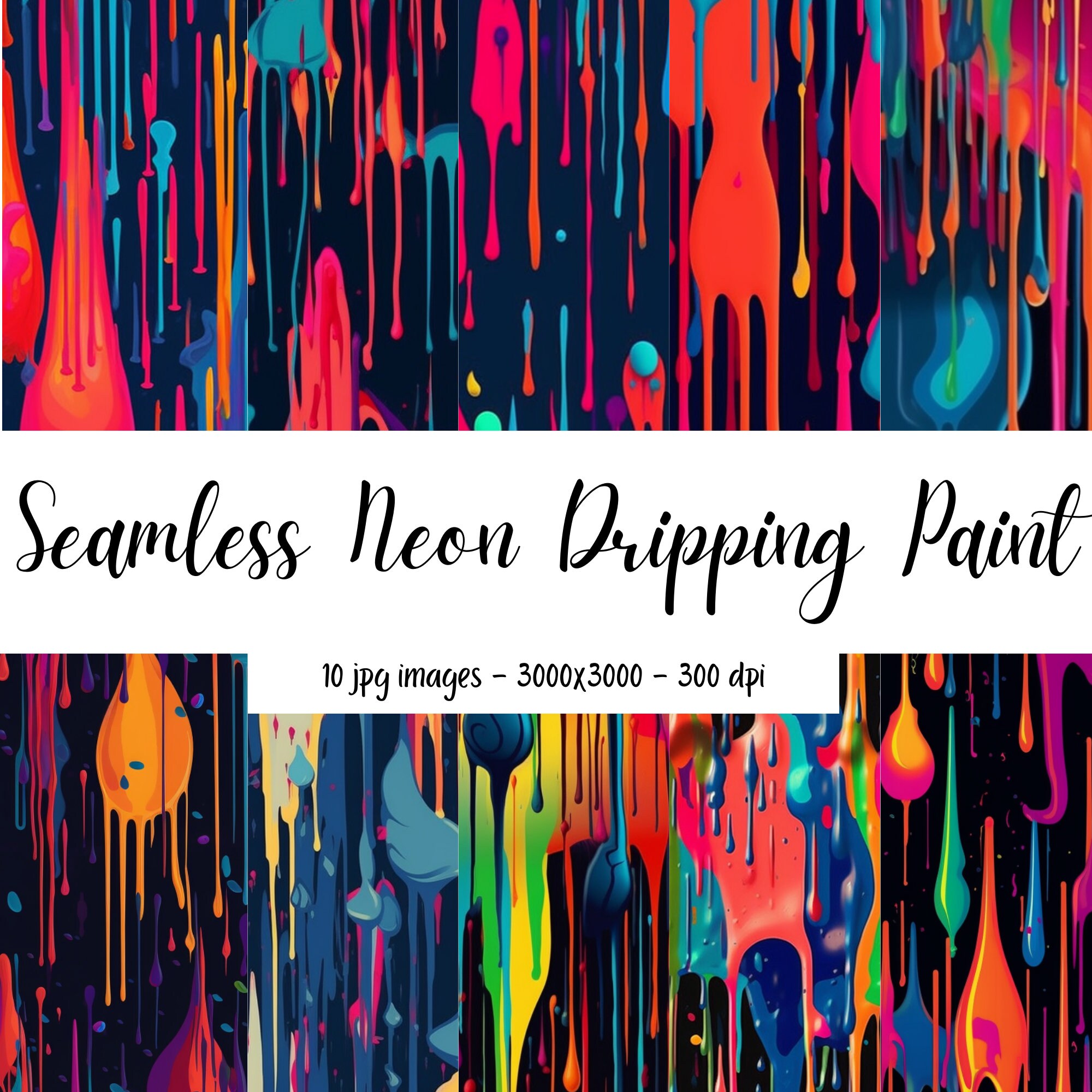 Dripping Neon Paint Seamless Digital Paper Bundle Digital Etsy