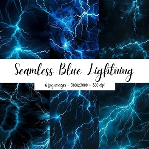 Paquete de papel digital Seamless Blue Lightning para diseño de telas, patrones repetidos y diseños de fondo