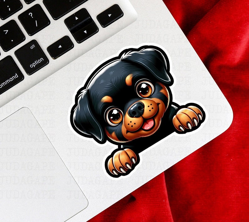Adorable Peeking Rottweiler Vinyl Sticker – Water-resistant Dog Lover ...