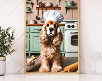 Cocker Spaniel Chef Print, Retro Kitchen Dog Wall Art