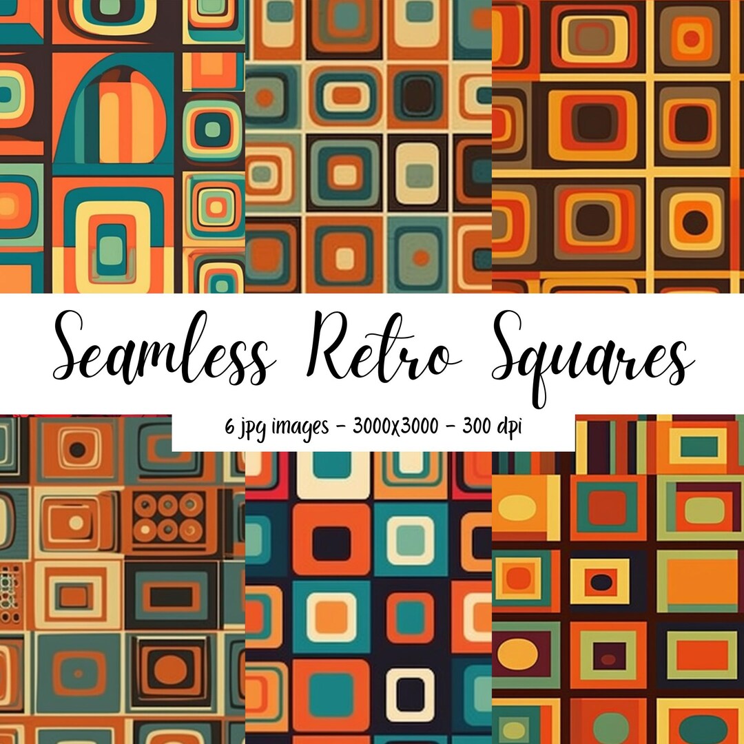 Seamless Retro Squares Digital Paper Bundle for Fabric Design, Repeat ...
