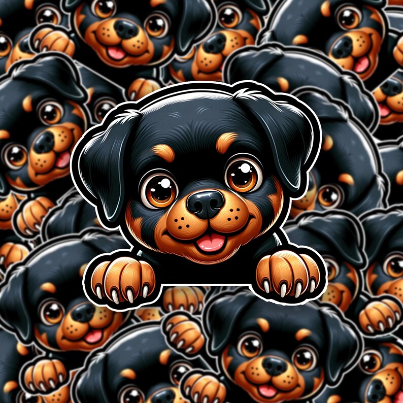 Adorable Peeking Rottweiler Vinyl Sticker – Water-resistant Dog Lover ...
