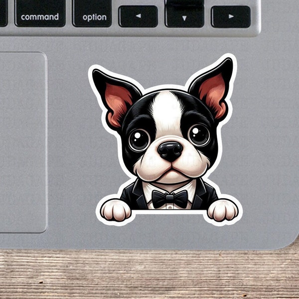 Tuxedo Boston Terrier: Posh Puppy Decal Sticker - Ideal for jazzing up laptops, tablets, or as a charming addition to your stationary