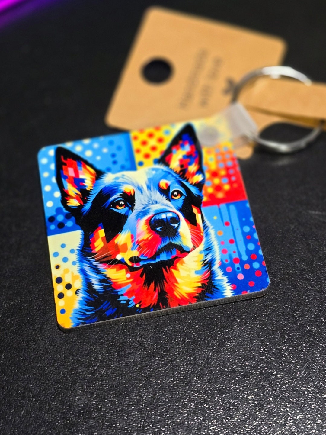 Heeler Pop Art Key Chain, Cattle Dog, Key Holder, Fob Chain, Key