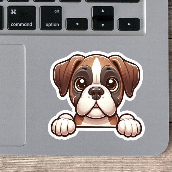Adorable Boxer Dog Peeking Decal Sticker, Ideal for dog lovers looking to decorate windows, bumpers, laptops, water bottles, and notebooks