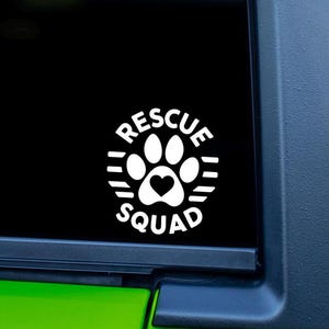 Rescue Squad Vinyl Decal Sticker for Rescue Moms & Animal Lovers | Car and Window Pet Decal | Cute Dog Lover Accessory