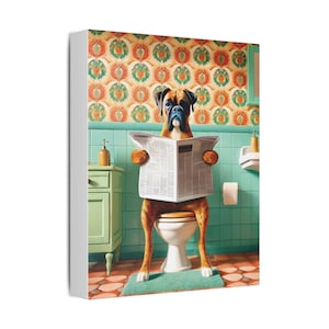 Boxer Canvas Print - Retro Décor Dog Home Wall Art Toilet Humor Funny Bathroom