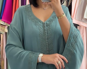 Marrakech kaftan borduurwerk rood, handgemaakte effen toon, Marokkaanse jurk, Marokkaanse kaftan, trouwjurk, Nikah kaftan, bruidkaftan