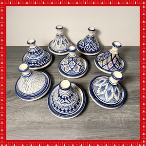 Handcrafted Moroccan Tajine Set, Multicolored Pottery (12cm)