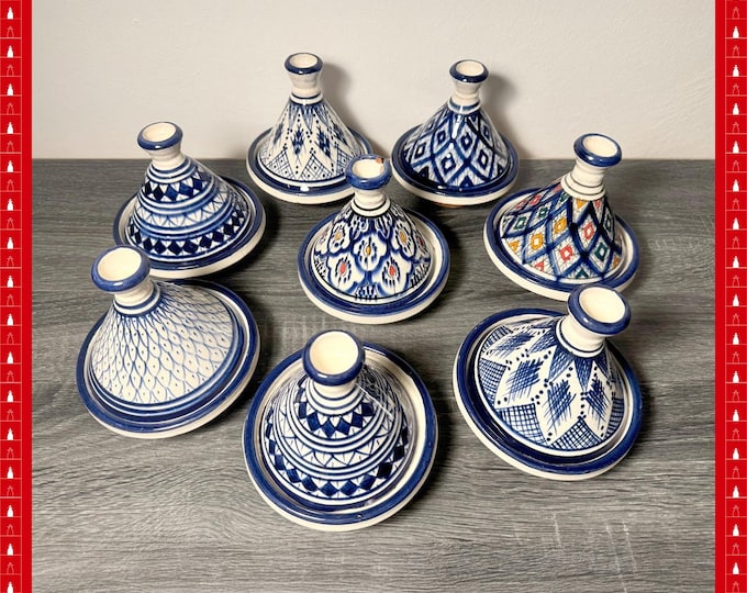 Handcrafted Moroccan Tajine Set, Multicolored Pottery (12cm)