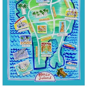 Ręcznik Marco Island Map. Piękna turkusowa obwódka.