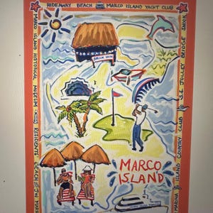 Marco Island Tea towel.  Art, Framable or functional.
