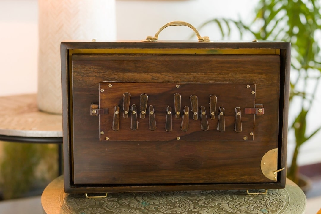 Premium Shruti Box Teak Wood 440 Hz Medium 15 X 10 X 3 Inches Espresso Indian Musical Instrument