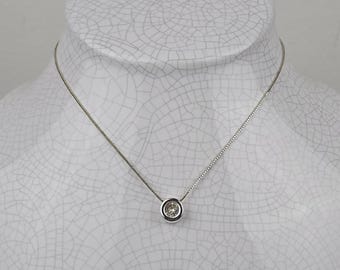 Vintage Swarovski Solitaire Crystal Pendant Necklace Silver Tone 16"