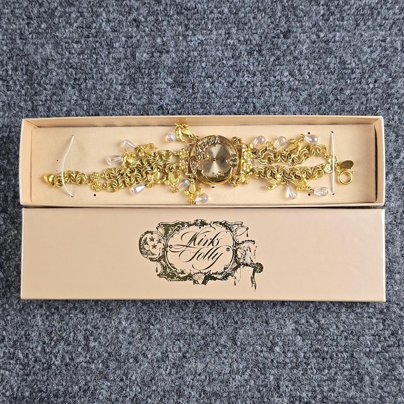 Vintage Kirks Folly Moon Phase Angel Charm Watch-armband in doos afbeelding 6