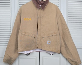 Chaqueta de trabajo corta vintage Carhartt Detroit para hombre, color marrón desgastado, Ford Grail