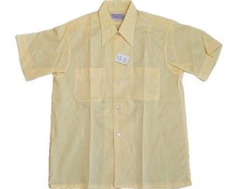 Vintage Dunbrooke Pla Shirt Yellow Sheer Disco USA Large Collar S 70s Bowling