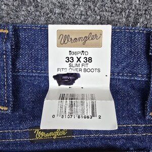 Vaqueros Wrangler vintage 936PWD NOS 33x38, corte ajustado, sobrebotas, corte vaquero, nuevo en caja imagen 7