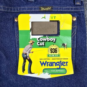 Vaqueros Wrangler vintage 936PWD NOS 33x38, corte ajustado, sobrebotas, corte vaquero, nuevo en caja imagen 3
