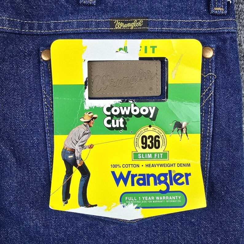 Vaqueros Wrangler vintage 936PWD NOS 33x38, corte ajustado, sobrebotas, corte vaquero, nuevo en caja imagen 3