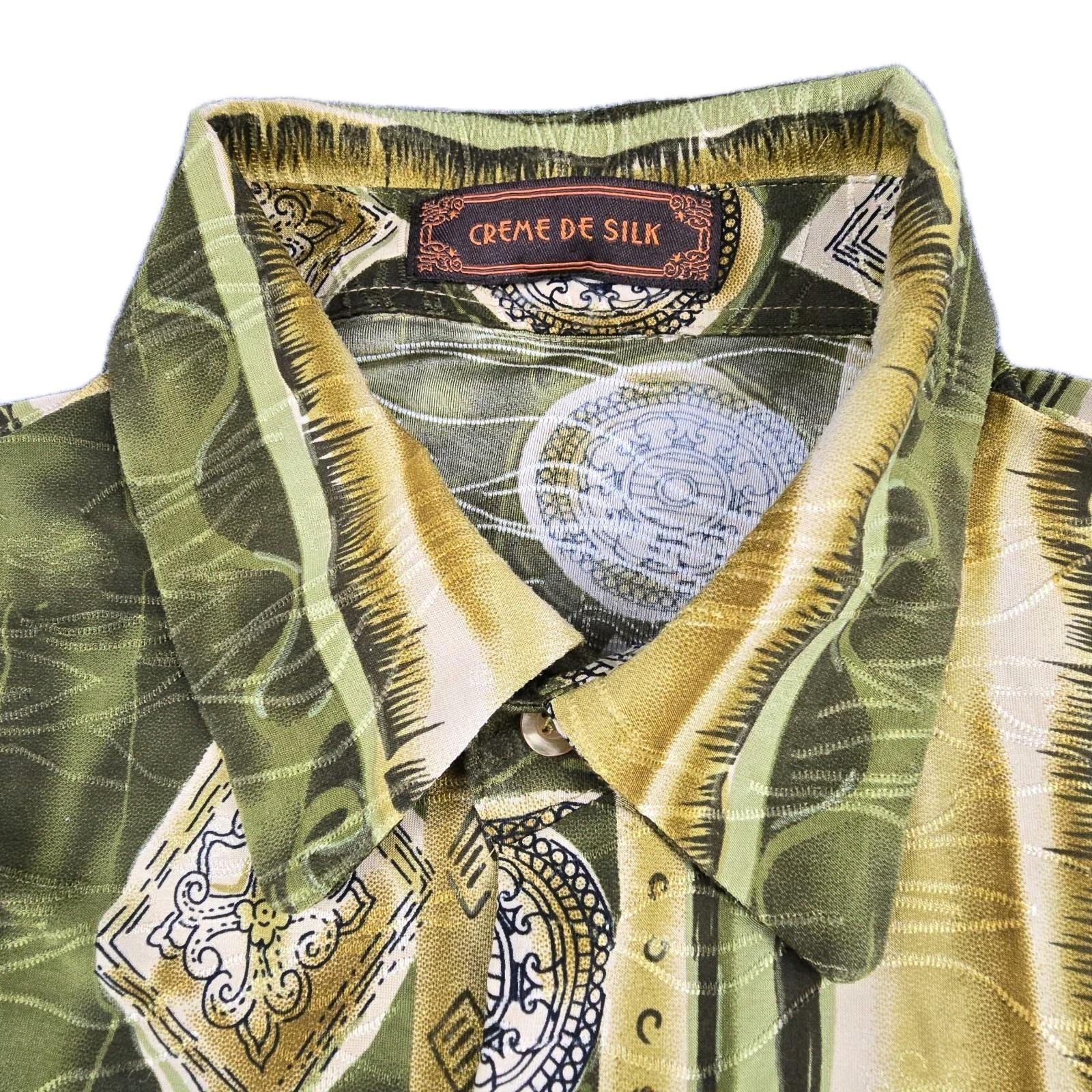 Chemise Homme Métallisée Style Soie CREME DE SILK - Taille L, Motif Grec, Neuve Avec étiquette