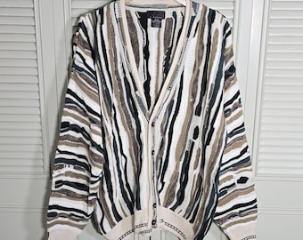 Vintage J Ferrar Coogi Style 3D-Strickcardigan aus den 90er Jahren, Herren XL, Bulgarien