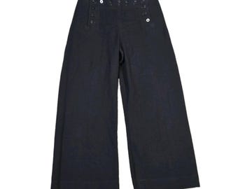 Vintage Amerikaanse marinebroek uit de Tweede Wereldoorlog, blauwe wollen broek van Crackerjack Naval Factory, 13 knopen.