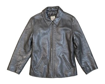 Veste en cuir Abercrombie & Fitch pour femme M vintage des années 90 marron avec fermeture éclair minimale
