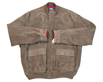 Chaqueta bomber de ante de los años 90 de Polo Ralph Lauren XL de cuero marrón YKK -Nuevo en el mercado- Precio de venta: 1200