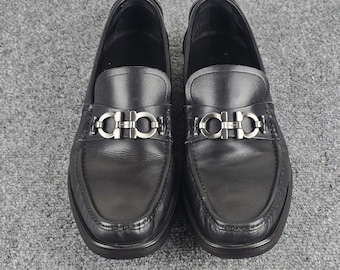 Salvatore Ferragamo Gancini Bit Loafers Mens 10D Black Leather Italy Dress Shoes