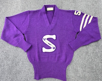 Vintage Varsity Sweater Men's Class of 55 Purple Wool Imperial Official Award 38