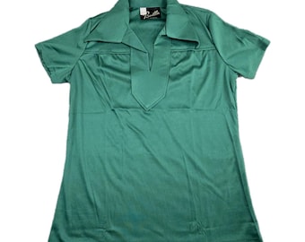 Camisa de bolos Bonilla vintage de los años 70 para hombre, talla 36/38, verde, EE. UU., NOS, cuello grande y puntiagudo