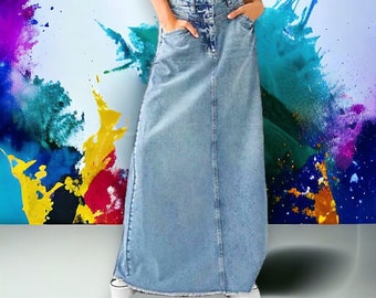 Denim Midi Skirts, Minimalistic A-line denim skirt, Dark wash skirt, Summer Casual Skirt, High-waisted denim midi skirt