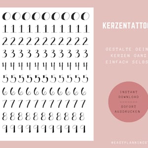 A4 candle tattoos | Digital download | PDF template water slide film | Stick candles | Candle foil | Candle stickers | For printing | Numbers