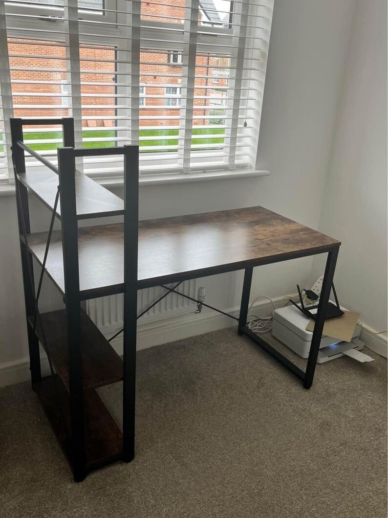 Industrial Desk With Shelves, Writing Desk, Home Office Table, Computer